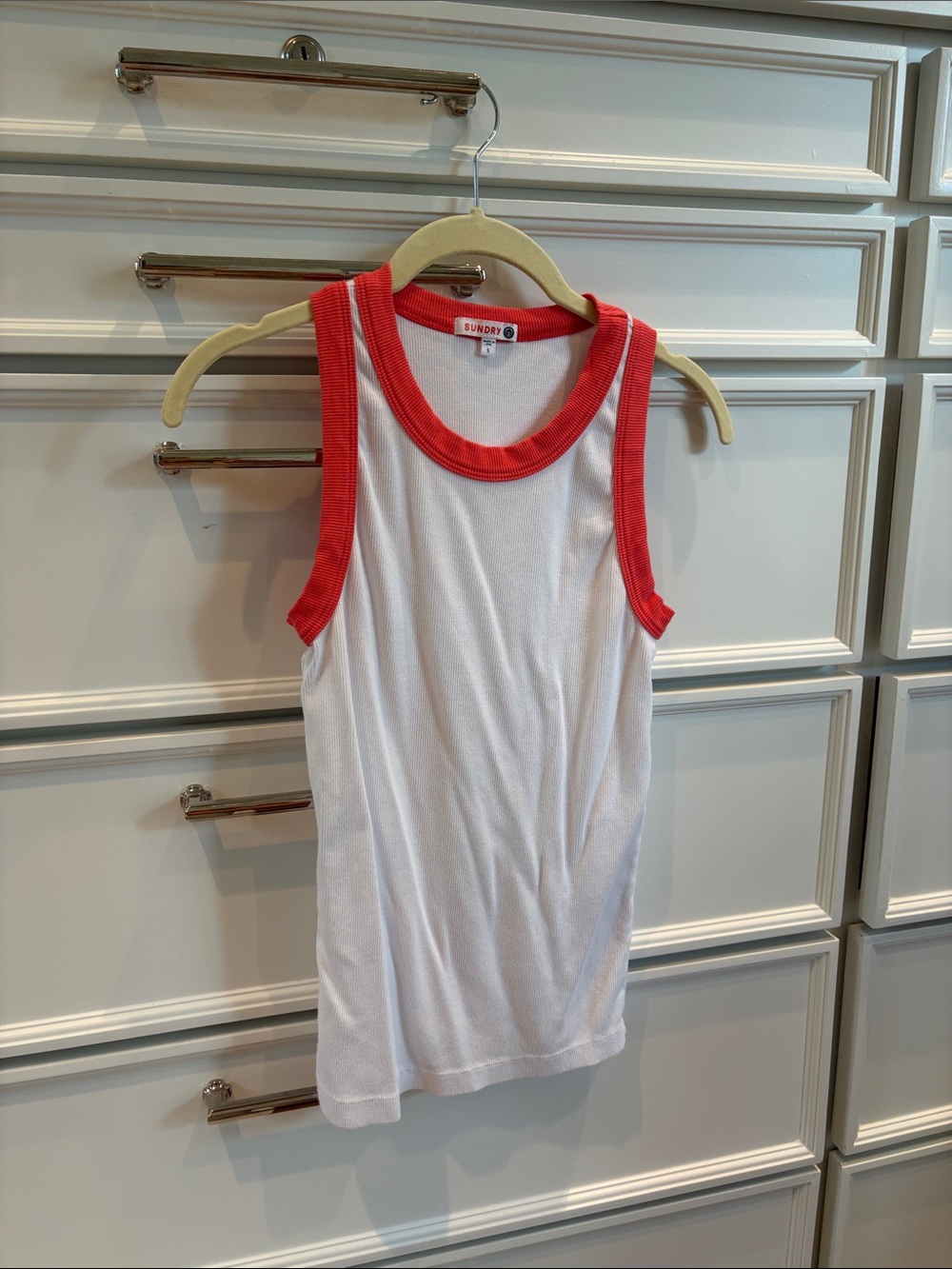 Sundry White Tank with Coral-Red Trim